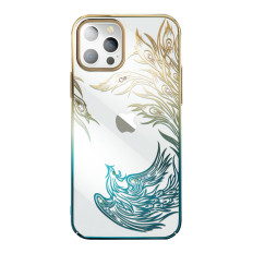 Luxusní iPhone 14 plus pouzdro s Phoenix Series Gold-Blue Crystal
