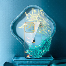 Luxusní iPhone 14 plus pouzdro s Phoenix Series Gold-Blue Crystal