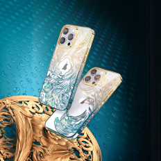 LUXURY iPHONE 14 PLUS CASE med Phoenix Series Gold-Blue Crystals