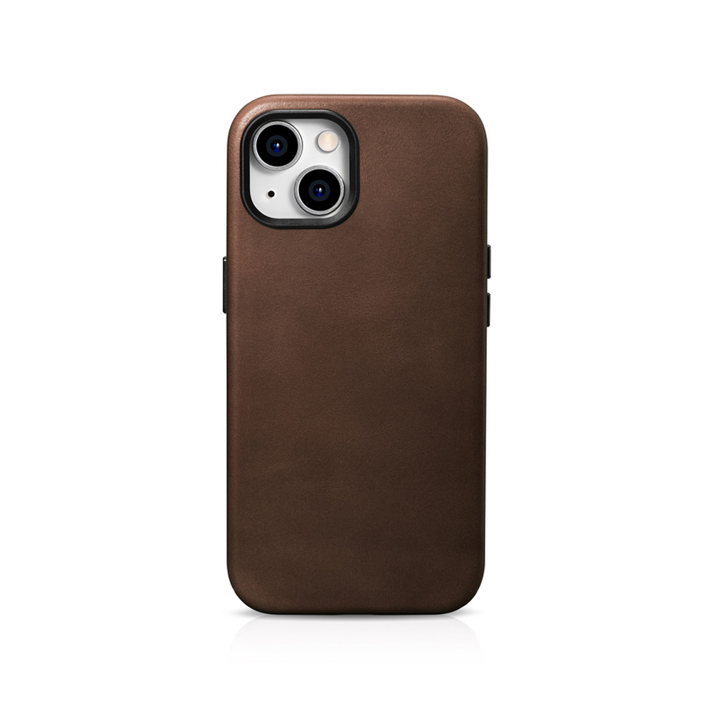 Capa de Couro para iPhone 15 Plus Óleo Cera Premium Couro Magsafe Brown