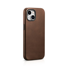 Capa de Couro para iPhone 15 Plus Óleo Cera Premium Couro Magsafe Brown