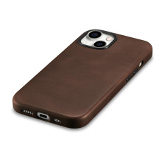 Capa de Couro para iPhone 15 Plus Óleo Cera Premium Couro Magsafe Brown