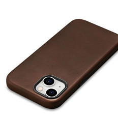 Cubierta de cuero para iPhone 15 PLUS Cera de aceite Cuero Premium Magsafe Brown