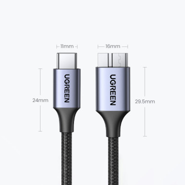 Kabeļu USB-C Cable - Micro USB-B 3.0 3a 0.5m pelēks