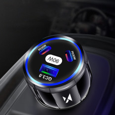 2x USB-C 1X USB-A 90W PD QC nero