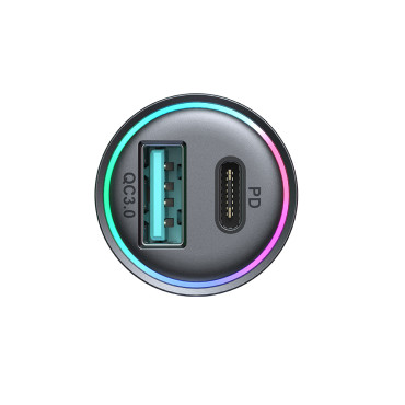 Mini carregador de carro 60w USB-A QC3.0 USB-C PD Preto