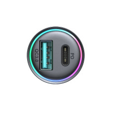 Mini auto lādētājs 60W USB-A QC3.0 USB-C PD melns