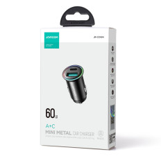 Mini carregador de carro 60w USB-A QC3.0 USB-C PD Preto