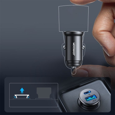 Mini Carregador de Carro 30 W USB-A QC3.0 USB-C PD Preto