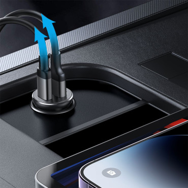 Mini Carregador de Carro 30 W USB-A QC3.0 USB-C PD Preto