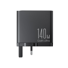 Carregador de rede GAN 140W. Plugue inglês UK 3x USB-C USB-A + USB-C Cable 1.2m