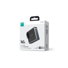 Carregador de rede GAN 140W. Plugue inglês UK 3x USB-C USB-A + USB-C Cable 1.2m