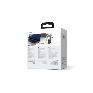 Carregador de rede GAN 140W. Plugue inglês UK 3x USB-C USB-A + USB-C Cable 1.2m