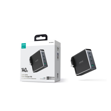 Sieťová nabíjačka GAN 140W. Anglický plug UK 3x USB-C USB-A + USB-C kábel 1.2m