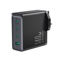 Carregador de rede GAN 140W. Plugue inglês UK 3x USB-C USB-A + USB-C Cable 1.2m