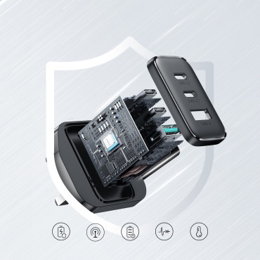 Carregador de rede rápido 2x USB-C USB-A 32W Plugue inglês UK 32W Preto