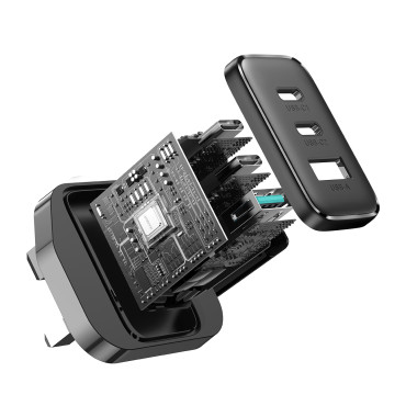 Fast Network Charger 2x USB-C USB-A 32W angleški vtič UK 32W Black