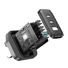 Carregador de rede rápido 2x USB-C USB-A 32W Plugue inglês UK 32W Preto
