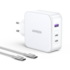 GAN Nexode USB-A 2x USB-C 140W síťová nabíječka + USB-C kabel 1.5m Bílá