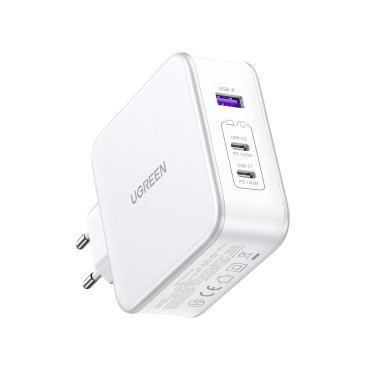 Gan Nexode USB-A 2x USB-C 140W Nätverksladdare + USB-C-kabel 1.5m Vit