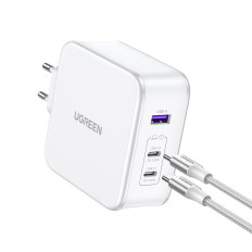 Gan Nexode USB-A 2x USB-C 140W Nätverksladdare + USB-C-kabel 1.5m Vit