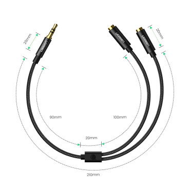 Audio Minijack Izplatītājs kabelis 3,5 mm - 2x Minijack 3.5mm 21cm melns