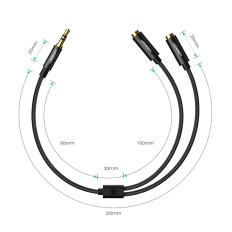 Audio Minijack Izplatītājs kabelis 3,5 mm - 2x Minijack 3.5mm 21cm melns