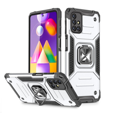 Θωρακισμένη περίπτωση υβριδικής θήκης Samsung Galaxy M31S + μαγνητικό δαχτυλίδι λαβή Armor ασημί