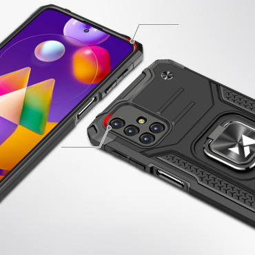 Páncélozott hibrid tok tok Samsung Galaxy M31s + mágneses gyűrű fogantyú páncél ezüst