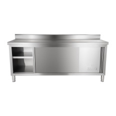 Oceľová skrinka pre kuchyňu s pracovnou doskou a nerezovým stojanom. 200cm