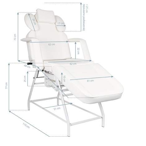 Fauteuil de traitement des cils Ivette blanc — vue latérale