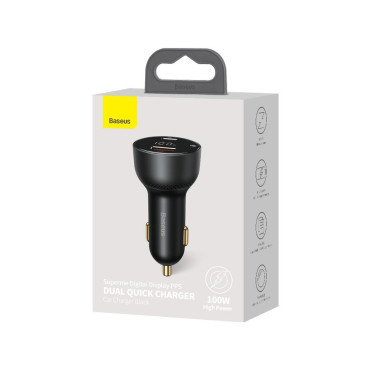 Rýchle silné auto nabíjačka USB / USB-C PPS QC PD 100W BLACK