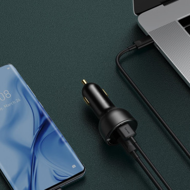 Rýchle silné auto nabíjačka USB / USB-C PPS QC PD 100W BLACK