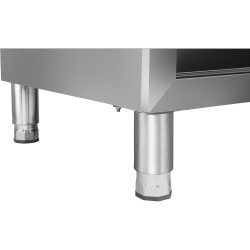 Armario de acero para cocina con superficie de trabajo y borde de acero inoxidable ancho 200cm