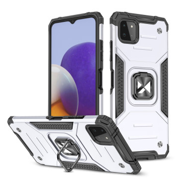 Pantserd Case Case + Magnetische Houder Samsung Galaxy A22 4G Ring Armor Silver