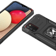 Pantserd Case Case + Magnetische Houder Samsung Galaxy A03S Ring Armor Zwart