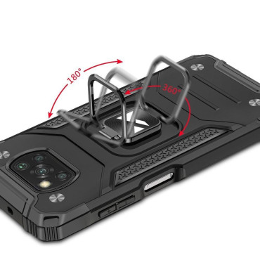 Pansarfallsfall + magnetisk hållare Samsung Galaxy A03s Ring Armour Black