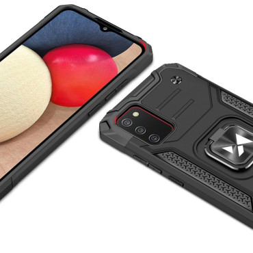 Oklopna kutija za smeće + magnetski držač Samsung Galaxy A03s prsten oklop plave