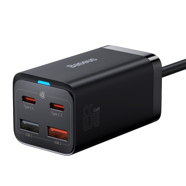 Snabb Merber Charger Gan3 Pro 2x USB-C / 2X USB 65W PD QC + USB-C 1m Kabel Svart