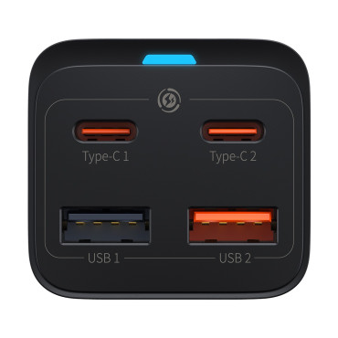 Snabb Merber Charger Gan3 Pro 2x USB-C / 2X USB 65W PD QC + USB-C 1m Kabel Svart