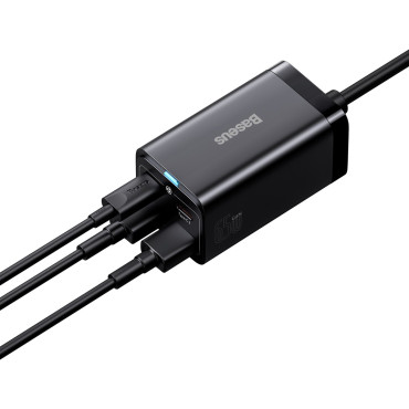 Snabb Merber Charger Gan3 Pro 2x USB-C / 2X USB 65W PD QC + USB-C 1m Kabel Svart
