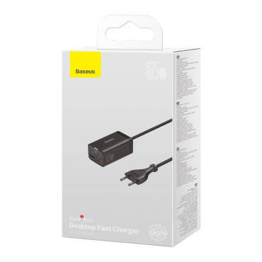 Fast Merber Charger GAN3 Pro 2x USB-C / 2X USB 65W PD QC + USB-C 1M Cable Nero