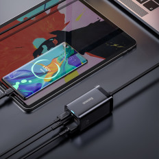 Fast Merber Charger Gan3 Pro 2x USB-C / 2x USB 65W PD QC + USB-C1M kabel črno