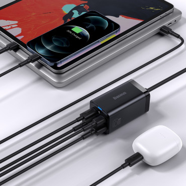 Fast Merber Charger Gan3 Pro 2x USB-C / 2x USB 65W PD QC + USB-C1M kabel črno