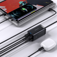 Fast Merber Charger Gan3 Pro 2x USB-C / 2x USB 65W PD QC + USB-C1M kabel črno