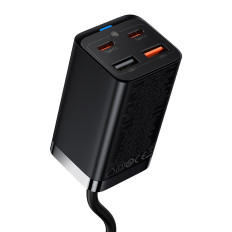 Nopea kauppaturvallinen laturi GAN3 Pro 2x USB-C / 2X USB 65W PD QC + USB-C 1M -kaapeli musta