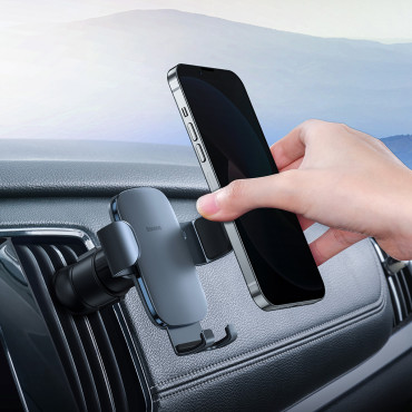 Suporte de carro gravitacional na ventilação de telefone quadriculado Metal Idade II Cinza escuro