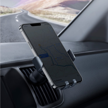 Suporte de carro gravitacional na ventilação de telefone quadriculado Metal Idade II Cinza escuro
