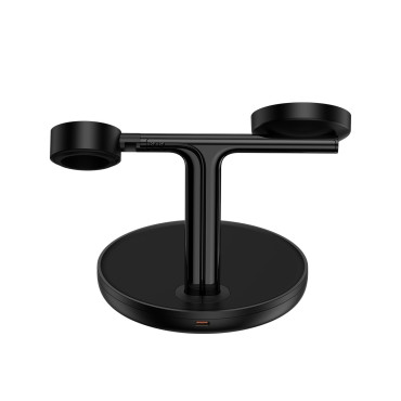 3in1 Stojalo indukcijskega polnilnika za iPhone Apple Oglejte si AIRPODS + USB-C 1M KABELNA ČRNA