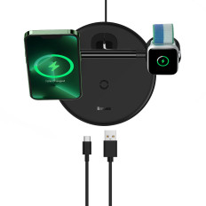 3in1 Stojalo indukcijskega polnilnika za iPhone Apple Oglejte si AIRPODS + USB-C 1M KABELNA ČRNA